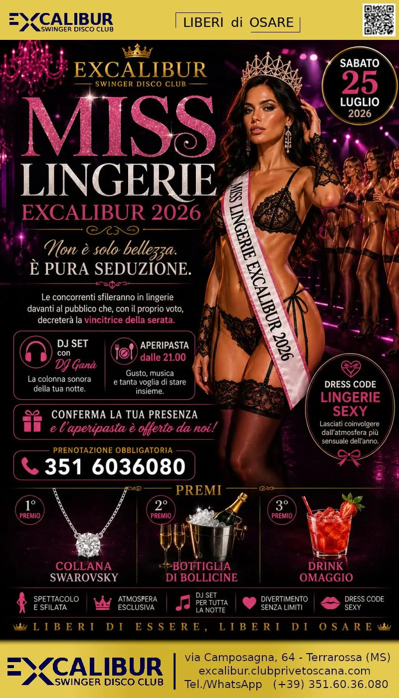 Swinger club prive evento 👑 MISS LINGERIE EXCALIBUR 2026 👑